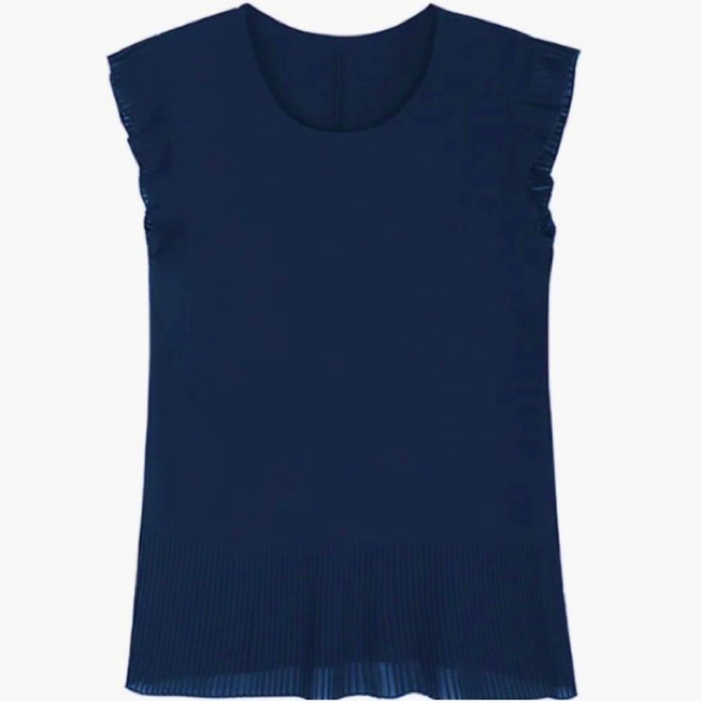 89TH + MADISON Flutter Sleeve Mixed Media Crew Neck Blouse Navy XL NWT